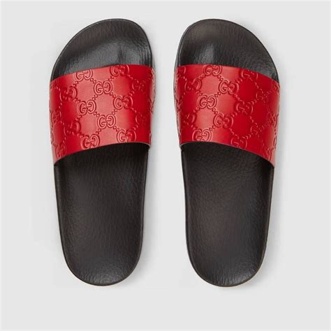 red gucci signature slides|Gucci slides size 5.